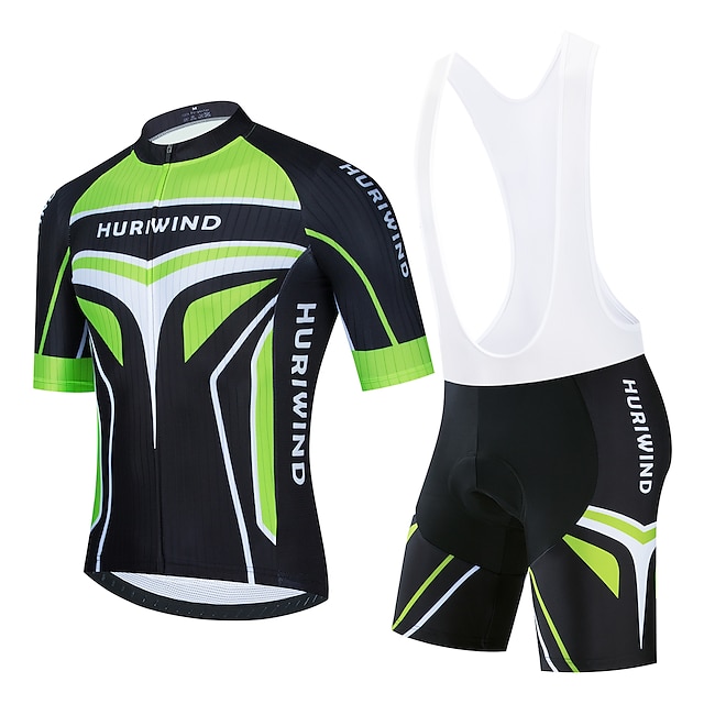  21Grams® Men's Cycling Jersey with Bib Shorts Cycling Jersey with Shorts Short Sleeve - Summer Polyester Black Green Black+White Funny Bike 3D Pad Breathable Quick Dry Reflective Strips Sweat wicking