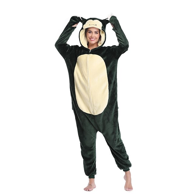  Adulto Pijamas Kigurumi Vestimenta Nocturna Camuflaje Zorro Cebra Snorlax Pijamas de una pieza Franela Naranja / Verde / Arco Iris Cosplay por Hombre y mujer Ropa de Noche de los Animales Dibujos