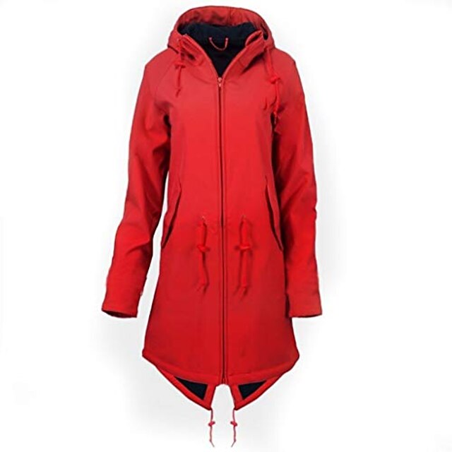  women's solid rain jacket outdoor hoodie waterproof overcoat windproof long coat red