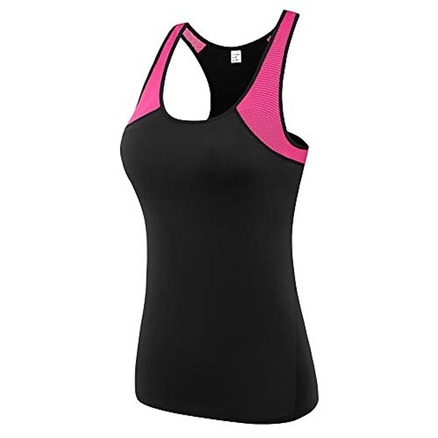 Frauen schnell trocknen Workout Tops Rundhalsausschnitt Racerback Yoga Shirts Sportkleidung ärmellose enge Activewear Rose rot