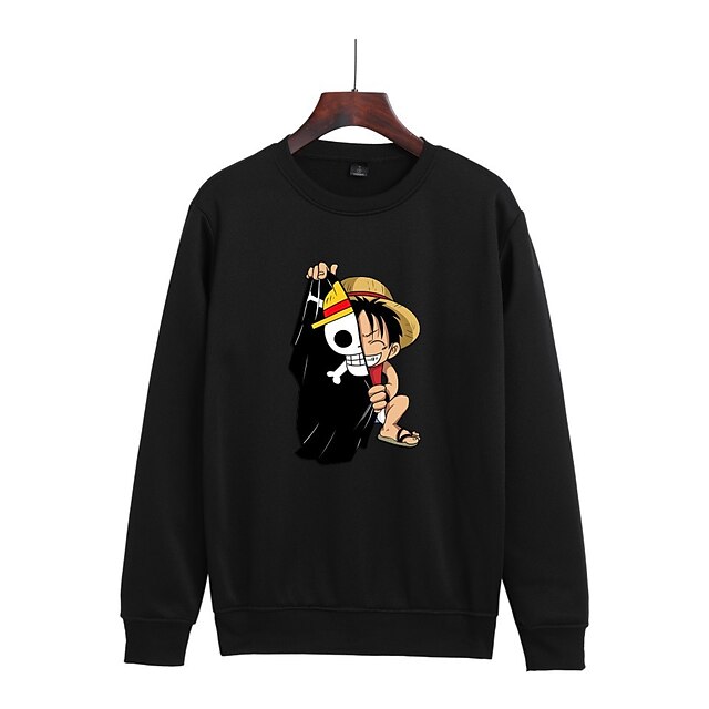  Inspirert av One Piece Monkey D. Luffy Polyester / bomullsblanding Cosplay kostyme Hattetrøje Printer Harajuku Graphic Grafisk Hattetrøje Til Herre / Dame