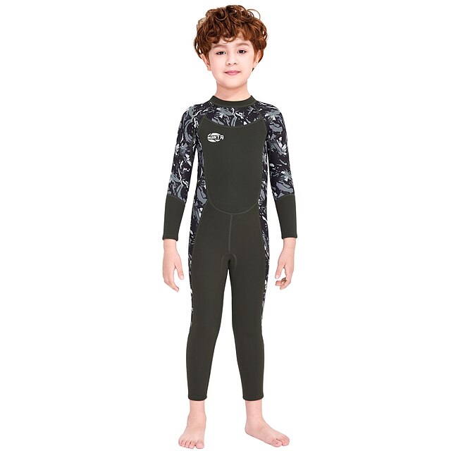  Dive&Sail Boys 2.5mm Full Wetsuit Diving Suit SCR Neoprene High Elasticity Thermal Warm UPF50+ Quick Dry Back Zip Long Sleeve - Camo / Camouflage Swimming Diving Surfing Scuba Autumn / Fall Spring