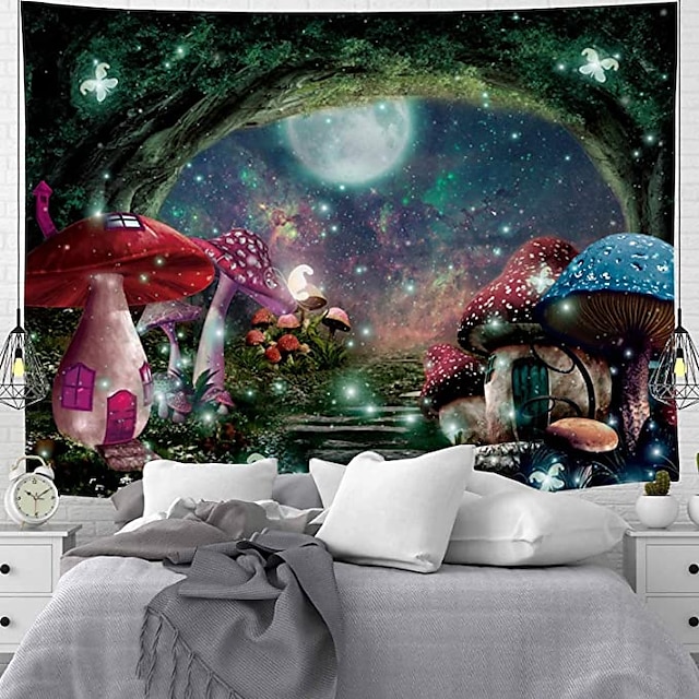  Large Wall Tapestry Art Deco Blanket Curtain Picnic Table Cloth Hanging Home Bedroom Living Room Dormitory Decoration Polyester Fiber Mushroom