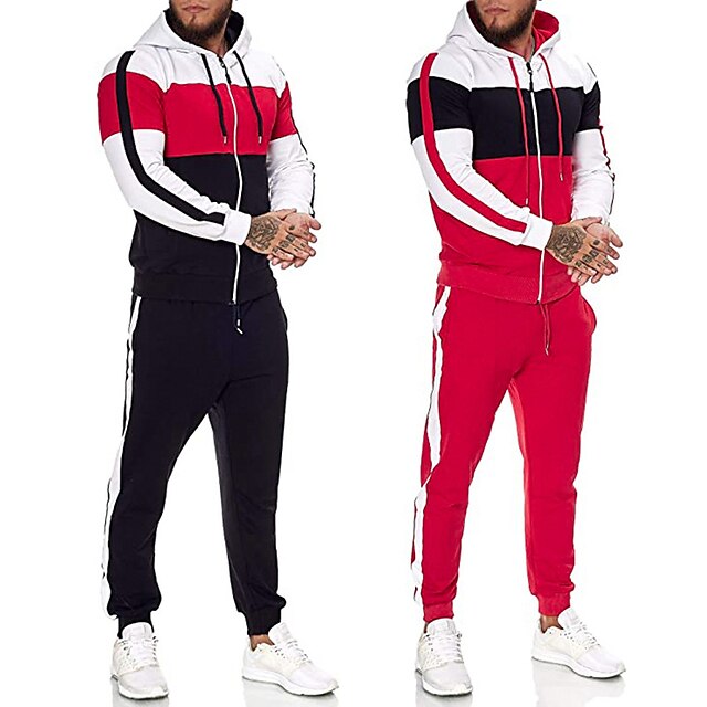  Men's 2 Piece Full Zip Tracksuit Sweatsuit Street Casual 2pcs Winter Long Sleeve Thermal Warm Fitness Gym Workout Running Active Training Jogging Sportswear Normal Black Red Activewear Micro-elastic