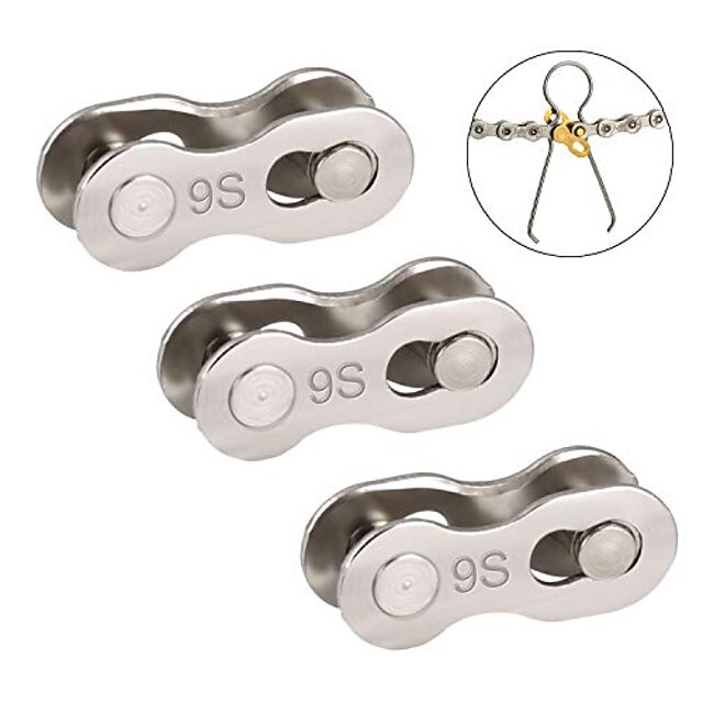  3 pairs bicycle missing link 9 speed chain reusable silver steel bike chain link with removal tool