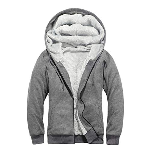  winter fleece jacket for men hooded warm zip hoodie trench coat jacket outwear sweatshirt gray