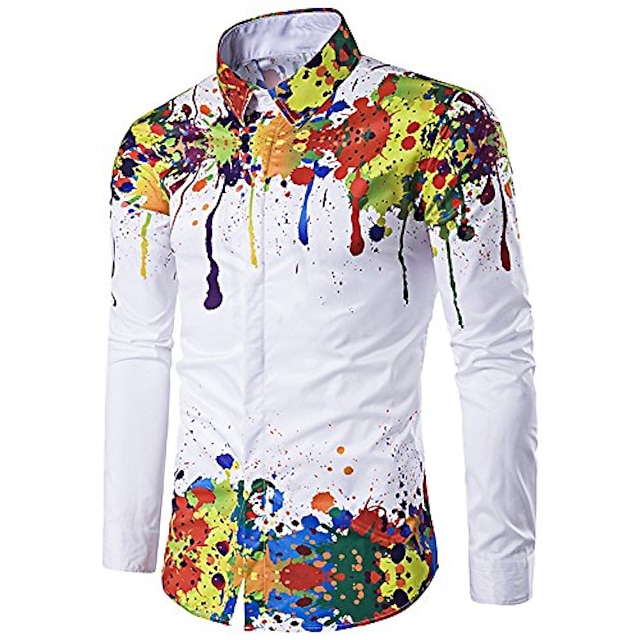  Men's Shirt Long Sleeve Graphic Collar  Wedding Party Tops Sportswear Color Block Sexy