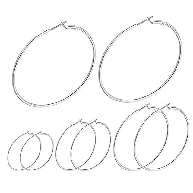  3 par øreringe i sterlingsølv | hvidguldbelagte sølvringe øreringe | store øreringe til kvinder piger (50/60 / 70mm)