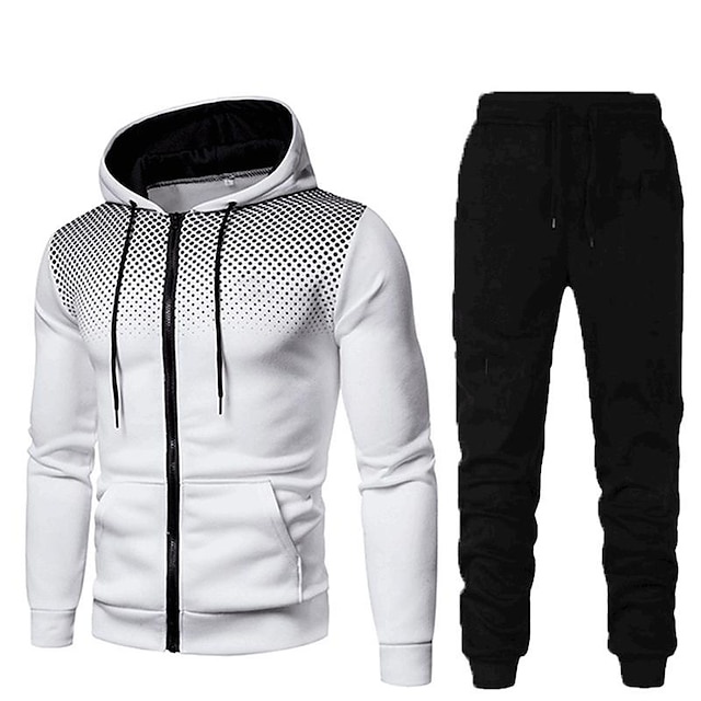 Men's 2 Piece Full Zip Street Casual Tracksuit Sweatsuit 2pcs Long Sleeve Winter Thermal Warm Breathable Soft Fitness Gym Workout Running Active Training Jogging Sportswear Polka Dot Normal Dark Grey