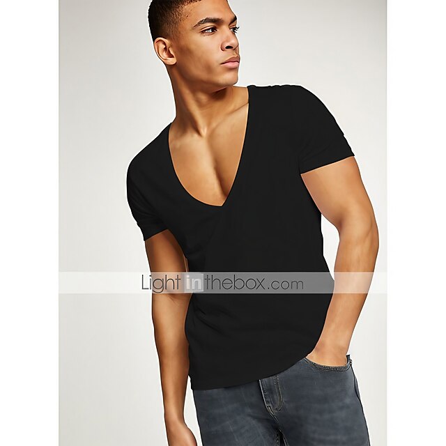  Men's Shirt V Neck Text Wine Red White Black Gray Navy Blue Plus Size Gym Regular Fit Tops Muscle / Summer / Summer