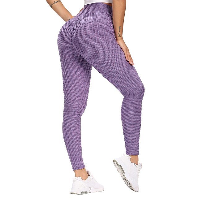  Women's High Waist Yoga Pants Scrunch Butt Ruched Butt Lifting Tights Leggings Tummy Control Butt Lift Breathable Solid Color Purple Light Purple Blue Spandex Yoga Fitness Gym Workout Winter Sports