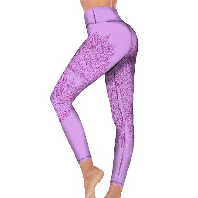 Women's Yoga Pants Tummy Control Butt Lift Fitness Gym Workout Running High Waist Tights Leggings Light Purple Winter Sports Activewear High Elasticity 21Grams