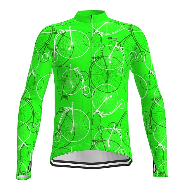  21Grams® Men's Cycling Jersey Cycling Jacket Long Sleeve - Summer Spandex Polyester Green Geometic Funny Bike Mountain Bike MTB Road Bike Cycling Jacket Warm Reflective Strips Back Pocket Sports