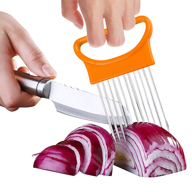  Onion Vegetables Slicer 2 Pieces Cutting Tomato Slicer Cutting Aid Holder Guide Slicing Cutter Safe Fork Onion Cutter Kitchen Accessories