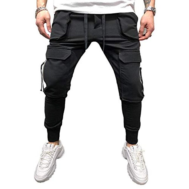  Men's Casual Athleisure Multiple Pockets Elastic Drawstring Design Jogger Trousers Cargo Pants Pants Solid Color White Black Gray M L XL XXL XXXL