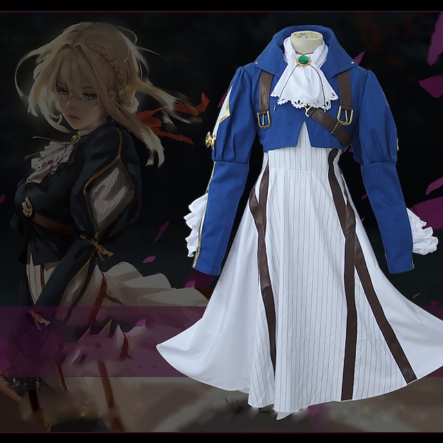  costume cosplay viola evergarden costume da donna uniforme anime, blu scuro, piccolo