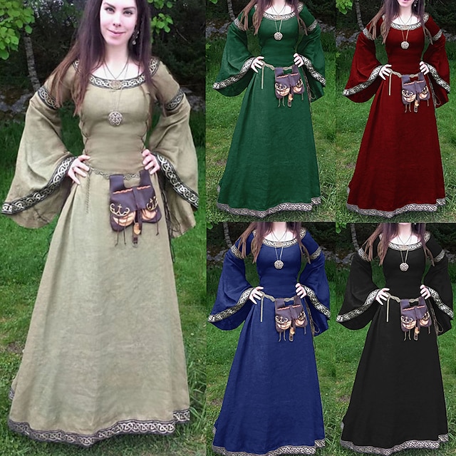  Outlander Plus Size Classic & Timeless Medieval Cocktail Dress Vintage Dress Fall Spring & Summer Prom Dress Female Adults' Costume Vintage Cosplay Round Neck Ankle Length Halloween / Washable / #