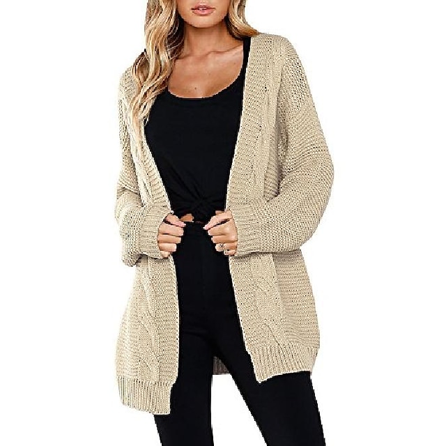  Women's Cardigan Solid Color Basic Long Sleeve Sweater Cardigans Fall Winter Spring Open Front Light Pink Apricot Pickle green / Slim