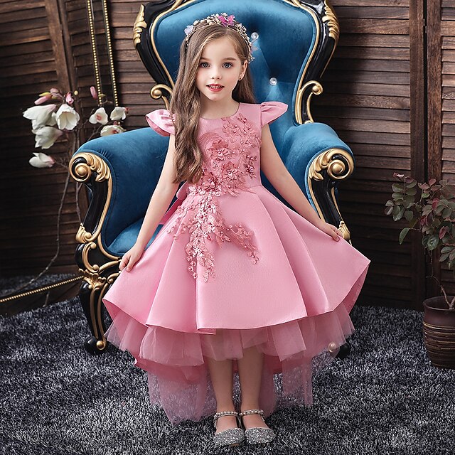  Kids Little Girls' Dress Solid Colored Sequins Embroidered Mesh Blue Blushing Pink Wine Maxi Sleeveless Active Sweet Dresses Summer Regular Fit 3-12 Years