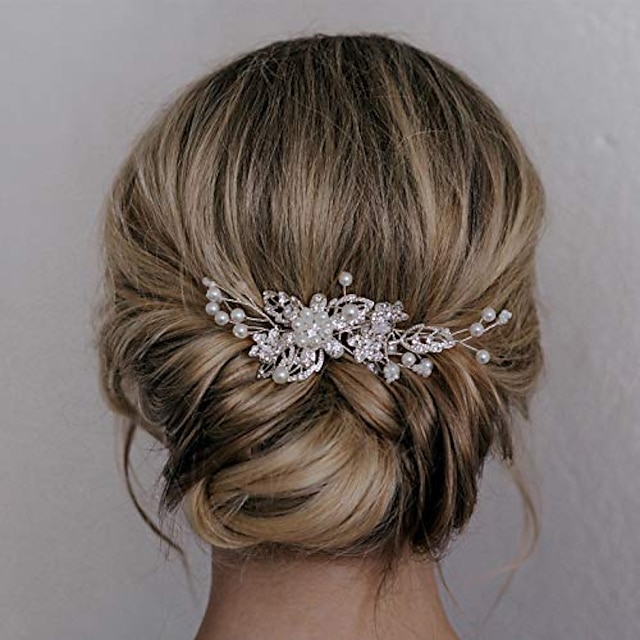  bridal hair comb clip pin rhinestone pearl hair accessories for bride bridesmaid, silver