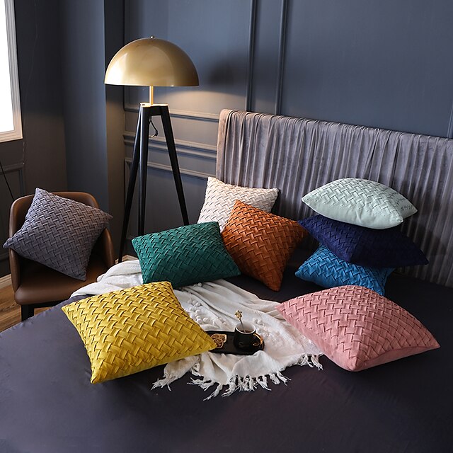  1 unid funda de almohada decorativa funda de almohada gamuza color sólido patrón cruzado funda de cojín para sofá cama sofá 18 * 18 pulgadas 45 * 45 cm