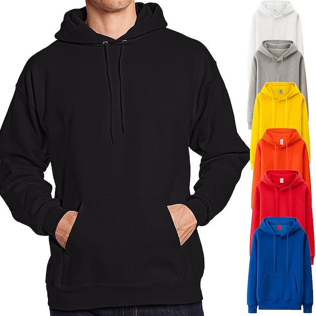  Men's Hoodie Pullover Black White Blue Pink Pure Color Drawstring Pocket Hoodie Fleece Cotton Solid Color Cool Sport Athleisure Hoodie Top Long Sleeve Breathable Soft Comfortable Exercise & Fitness