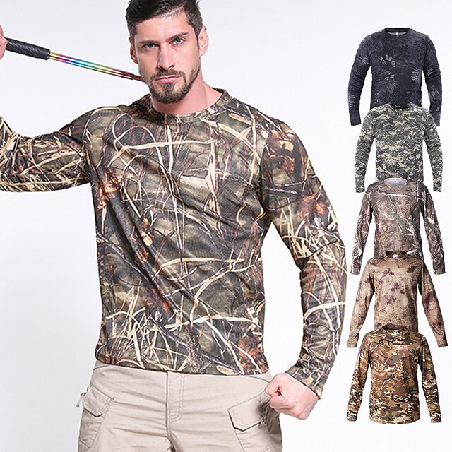  Men's Hiking Tee shirt Hunting T-shirt Tee shirt Camouflage Hunting T-shirt Camo Long Sleeve Outdoor Spring Summer Ultra Light (UL) 3D Quick Dry Breathable Top 100% Polyester Camping / Hiking Hunting