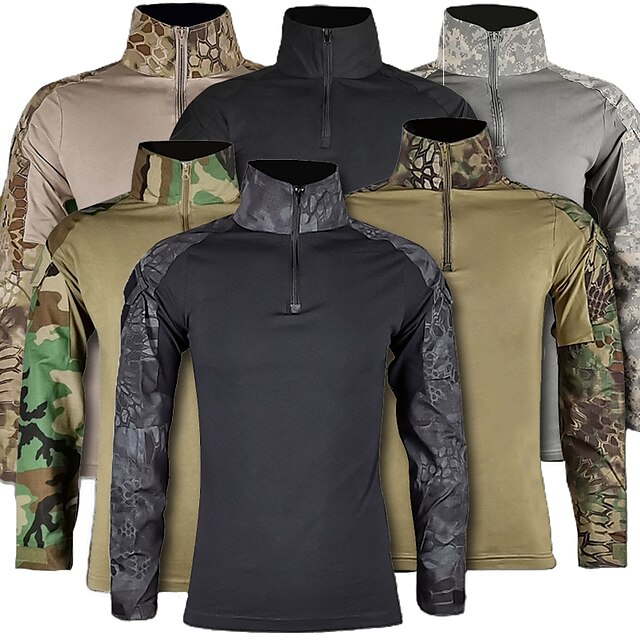  Men's Combat Shirt Hunting T-shirt Tee shirt Camo Shirt Outdoor Fall Spring Breathable Quick Dry Wearable Outdoor Top Camo Cotton Camping / Hiking Hunting Fishing Green / Yellow Sand python pattern