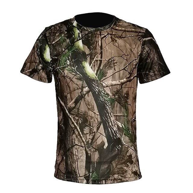  Men's 3D Print Camo / Camouflage Camouflage Hunting T-shirt Short Sleeve Outdoor Quick Dry Breathable Sweat wicking Summer Cotton Polyester Top Camping / Hiking Hunting Combat Green / Yellow Jungle