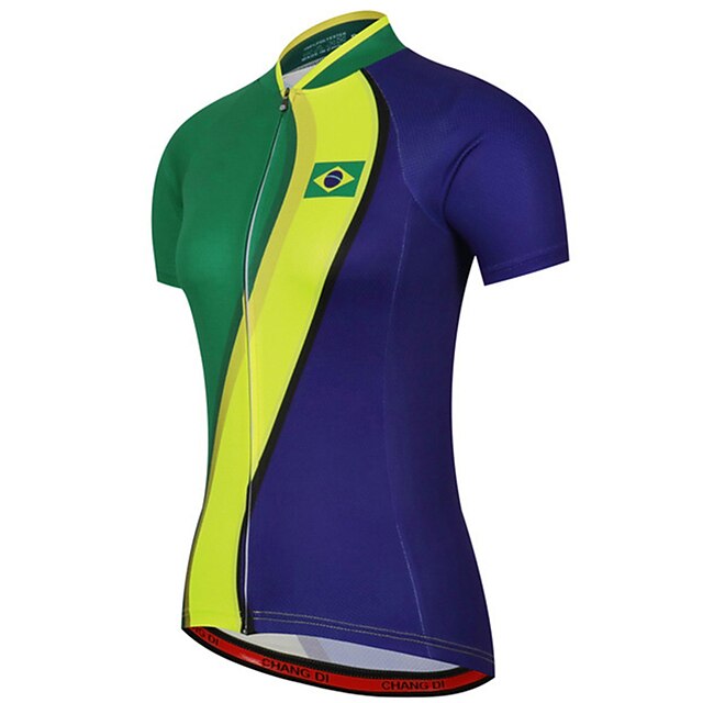  21Grams® Women's Cycling Jersey Short Sleeve - Summer Spandex Polyester Blue+Green Brazil National Flag Bike Mountain Bike MTB Road Bike Cycling Jersey Top UV Resistant Breathable Quick Dry Sports