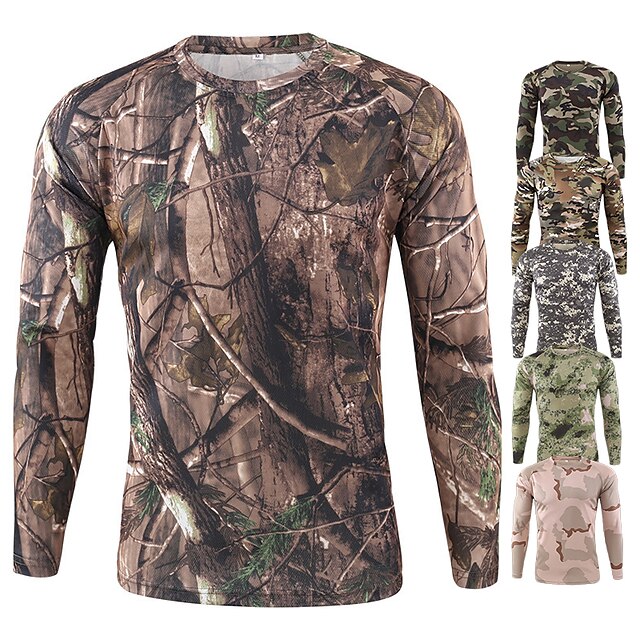  Men's Long Sleeve Camouflage Hunting T-shirt Tee Tshirt Outdoor Autumn / Fall Spring Summer Ultraviolet Resistant Quick Dry Sweat wicking Comfortable Terylene Camo Jungle camouflage ACU camouflage