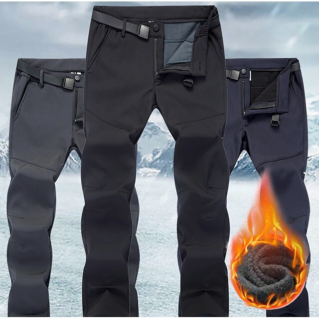  Men's Fleece Lined Pants Hiking Pants Trousers Softshell Pants Solid Color Outdoor Standard Fit Fleece Thermal Warm Fleece Lining Warm Soft Pants / Trousers Blue Grey Black Fishing Climbing Running