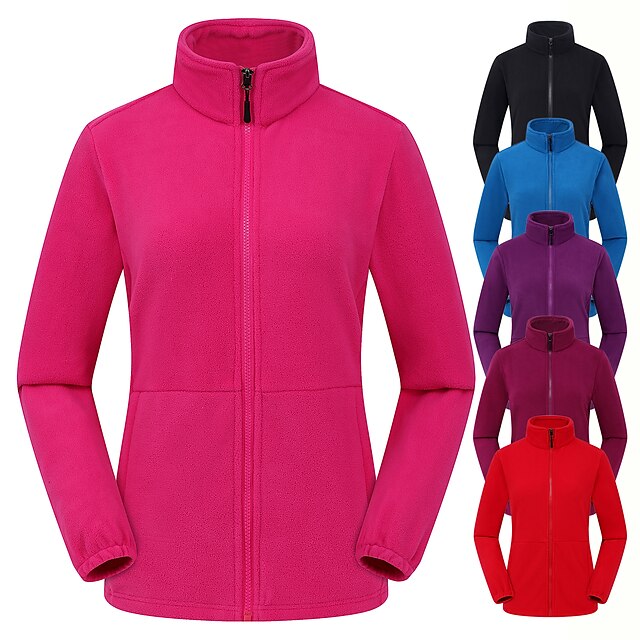  Women's Hiking Fleece Jacket Fleece Winter Outdoor Solid Color Thermal Warm Windproof Thick Top Full Length Visible Zipper Outdoor Exercise Camping / Hiking / Caving Back Country Violet Red Blue Pink