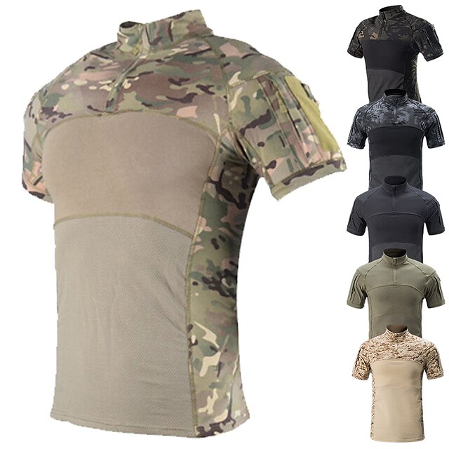  Men's Camo / Camouflage Hunting T-shirt Tee shirt Camo Shirt Combat Shirt Short Sleeve Outdoor Well-ventilated Quick Dry Breathability Breathable Summer Cotton Top Camping / Hiking Hunting Fishing