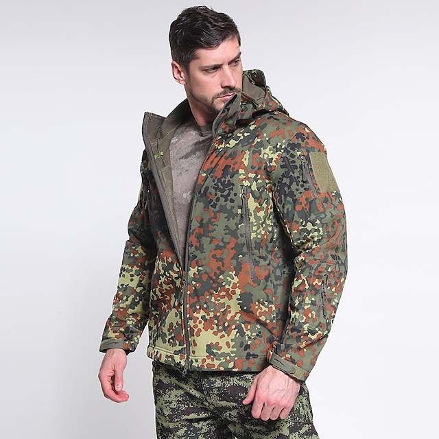  Men's Hoodie Jacket Hoodie Camouflage Hunting Jacket Outdoor Thermal Warm Waterproof Windproof Fast Dry Autumn / Fall Winter Camo Jacket Camping / Hiking Hunting Fishing Navy Jungle camouflage Desert