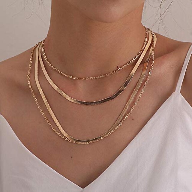  Bohemio delicado collares gargantilla en capas multicapa cadena de capas ajustable collares con forma de serpiente dorada para mujeres niñas (plata)