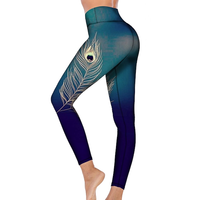  21Grams® Women's Yoga Pants High Waist Tights Leggings Peacock Tummy Control Butt Lift Jade Fitness Gym Workout Running Winter Sports Activewear High Elasticity