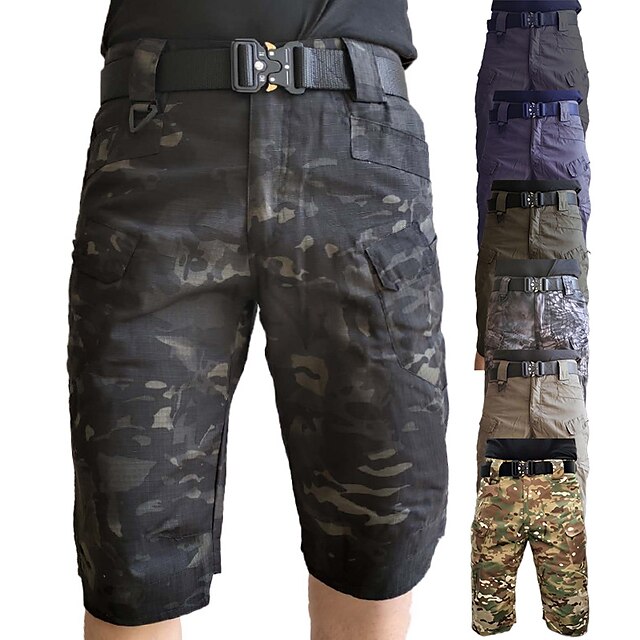  Men's Knee Length Cargo Shorts Hiking Shorts Multi-Pockets Quick Dry Breathable Tactical Shorts Summer Shorts Bottoms for Camping/Hiking Hunting Fishing Black Camo/Camouflage