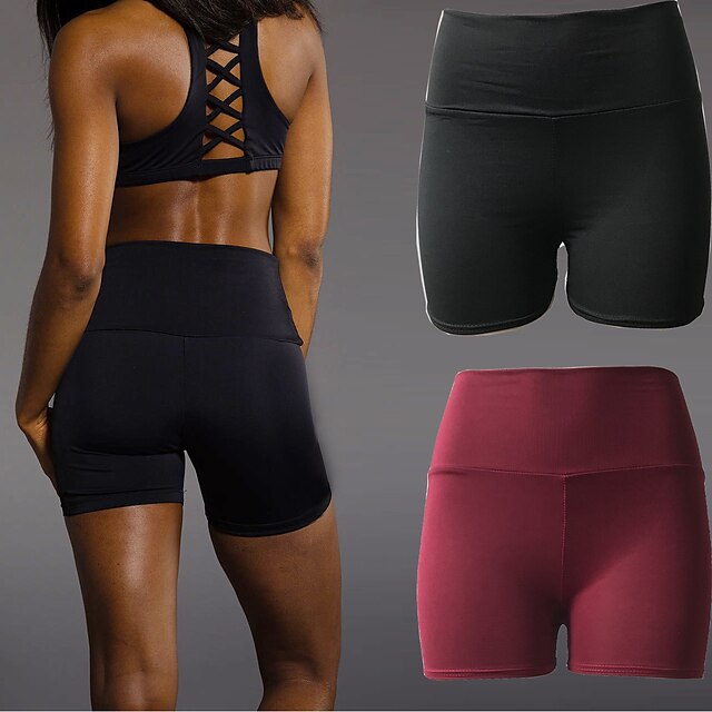  Women's Yoga Shorts High Waist Shorts Bottoms Tummy Control Butt Lift Moisture Wicking Black Burgundy Yoga Fitness Gym Workout Sports Activewear Stretchy / Athletic / Athleisure