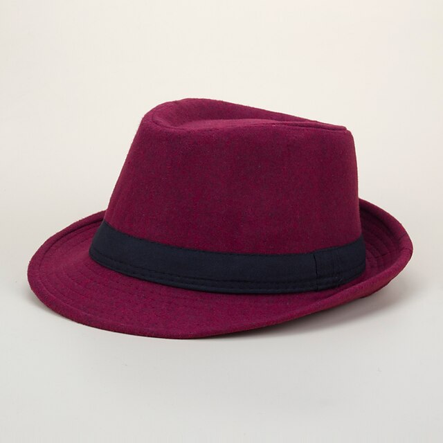  Men's Stylish Party Street Athleisure Fedora Hat Sun Hat Solid Colored Vintage Pure Color Wine Navy Blue Hat Portable Sun Protection Ultraviolet Resistant / Winter / Women's / Fall / Winter / Spring