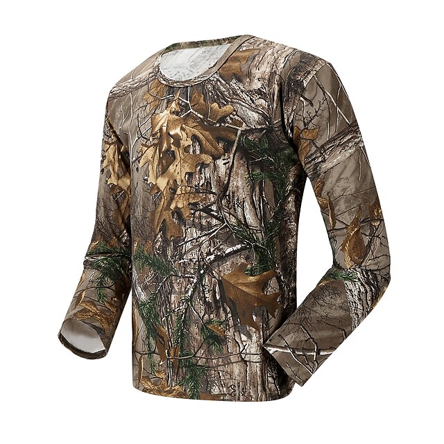  Homme Tee-Shirt de Chasse T-shirt de chasse camouflage camouflage Manches Longues Extérieur Printemps Eté Ultra léger (UL) Séchage rapide Respirable Anti-transpiration Sommet Coton Polyester Camping