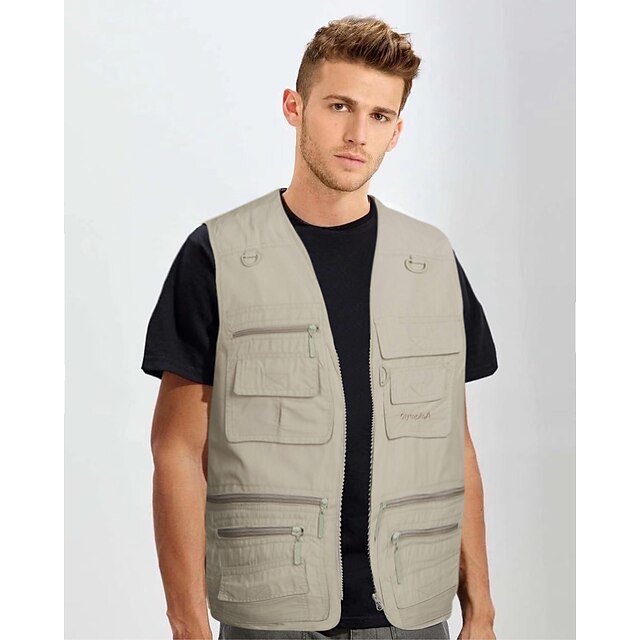  Men's Sleeveless Fishing Vest Hiking Vest Jacket Top Outdoor Breathable Quick Dry Lightweight Multi Pockets POLY Terylene Army Green Ivory Coffee Hunting Fishing Hiking
