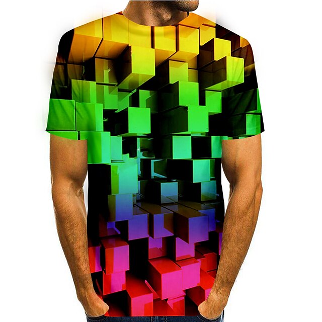  Men's T shirt Graphic 3D 3D Print Round Neck Daily Holiday Short Sleeve 3D Print Tops Basic Casual Rainbow / Summer