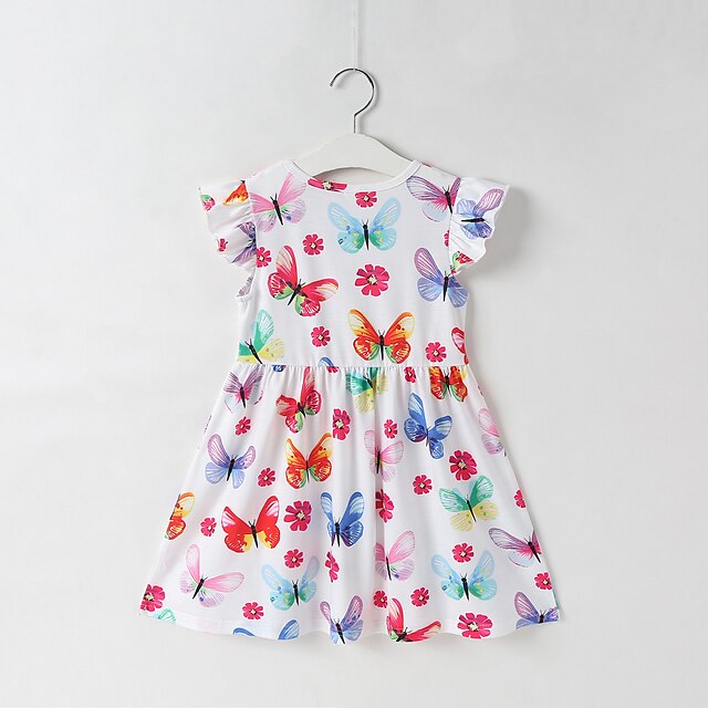  Kids Little Girls' Dress Butterfly Animal White Knee-length Short Sleeve Sweet Dresses Regular Fit 2-8 Years