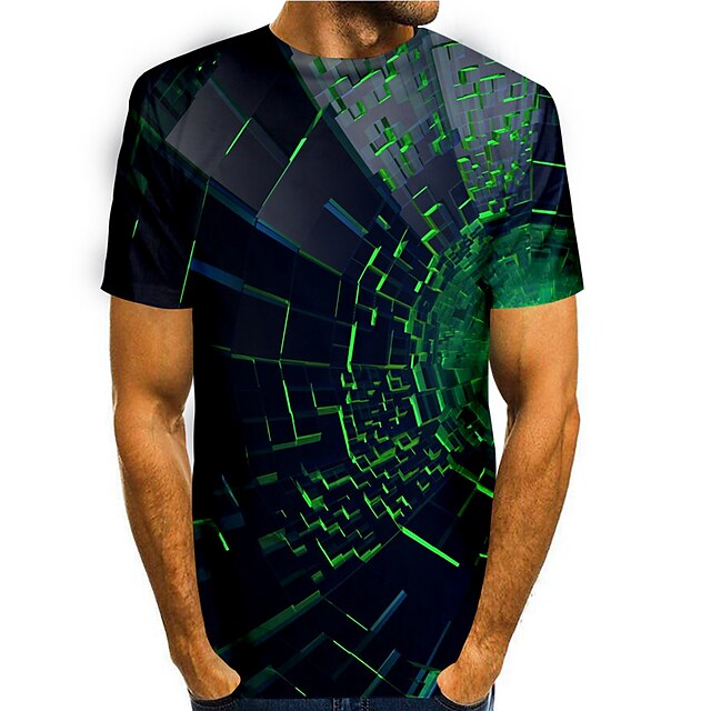  Herre T-shirt Grafisk 3D 3D-udskrivning Rund hals Daglig Ferie Kortærmet 3D Trykt mønster Toppe Basale Afslappet Grøn Blå Sort / Sommer