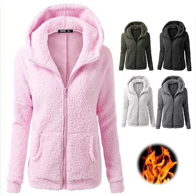  fastbot fleece jacket women pullover zipper up fuzzy warm coat shearling fluffy outwear hoodie hooded sweatshirt pocket white