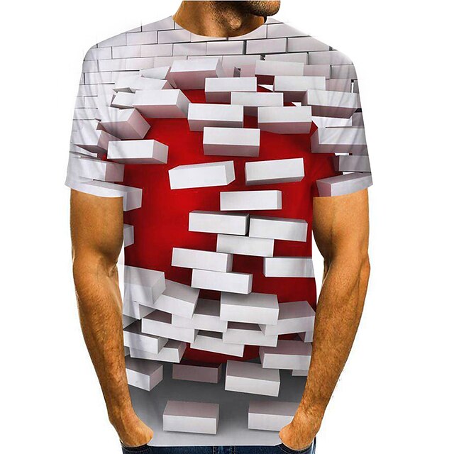  Herre T-shirt Skjorte Grafisk 3D 3D-udskrivning Rund hals Daglig Ferie Kortærmet 3D Trykt mønster Toppe Basale Afslappet Grå / Sommer