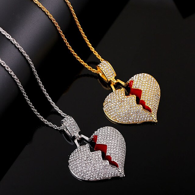  Men's Women's White Pendant Necklace Long Necklace Synthetic Diamond Heart Pave Imitation Diamond Alloy Romantic European Hip Hop Silver Gold 51-80 cm Necklace Jewelry 1pc For Street Gift Prom