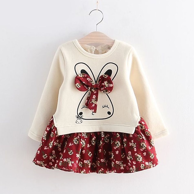  Girl's Casual Cotton Dress with Cute Rabbit Design