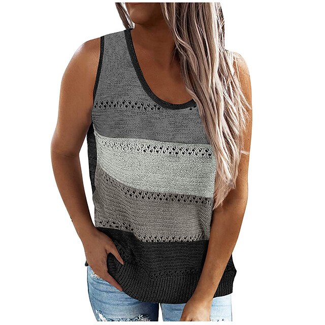 Women's Sweater Vest Jumper Knit Print Crew Neck Striped Daily Going out Stylish Basic Essential Spring Summer S M L / Sleeveless / Regular Fit / Sleeveless
